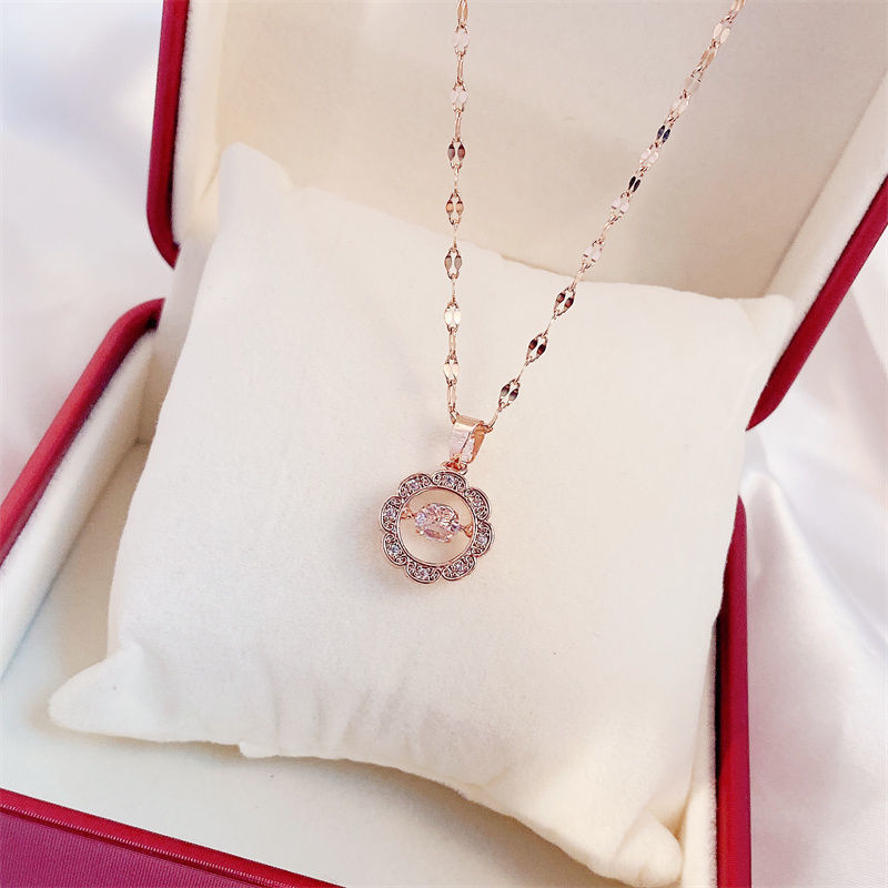 Titanium Steel Perfume Bottle Pendant Necklace - Trendy Zircon Charm