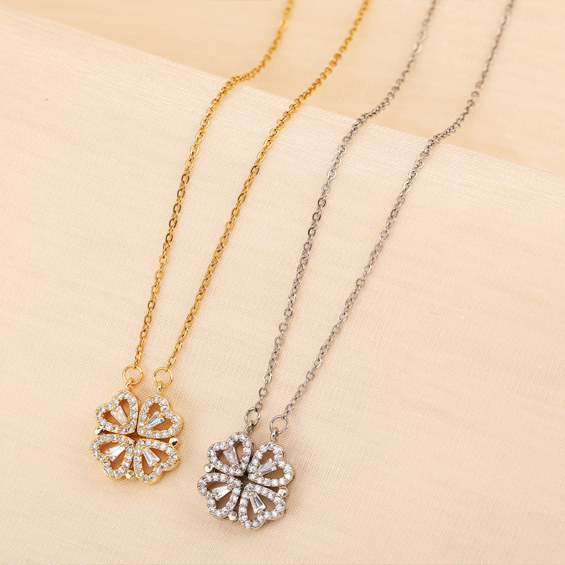 Non-Fading Light Luxury Titanium Steel Magnetic Four-Leaf Clover Heart Necklace
