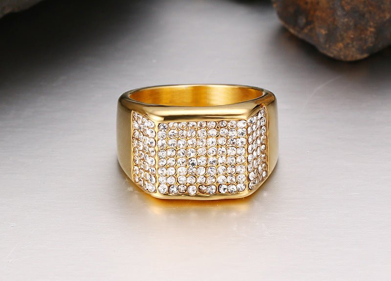 Men's Gold Stainless Steel Crystal Ring