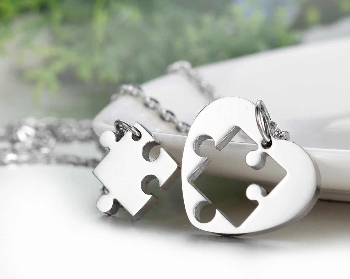 Glossy Heart Puzzle Couple Necklace