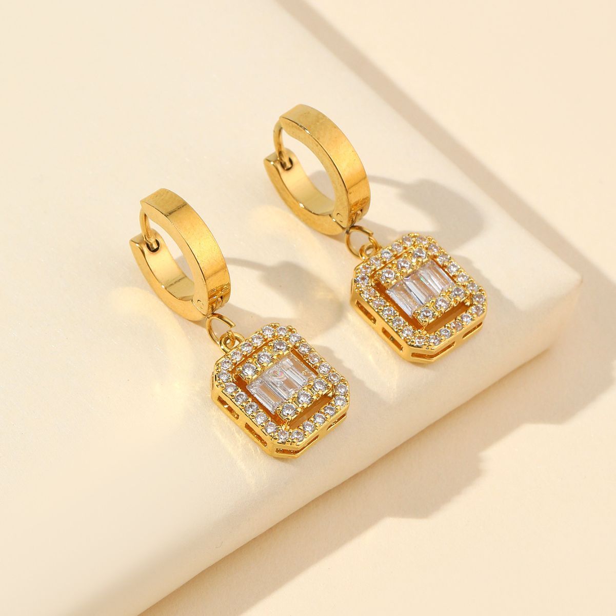 Sugar Cube Titanium Steel Retro Earrings