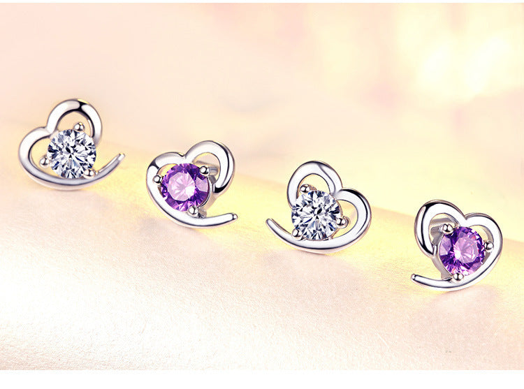 Zircon Heart Stud Earrings