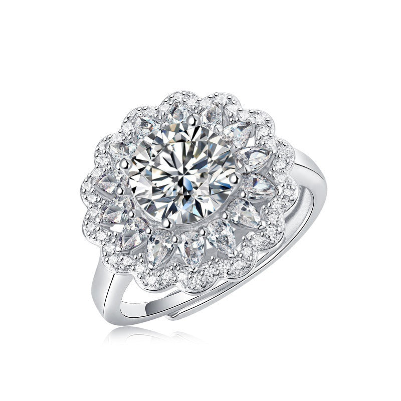 Exquisite Floral Rhinestone 925 Silver Proposal Ring