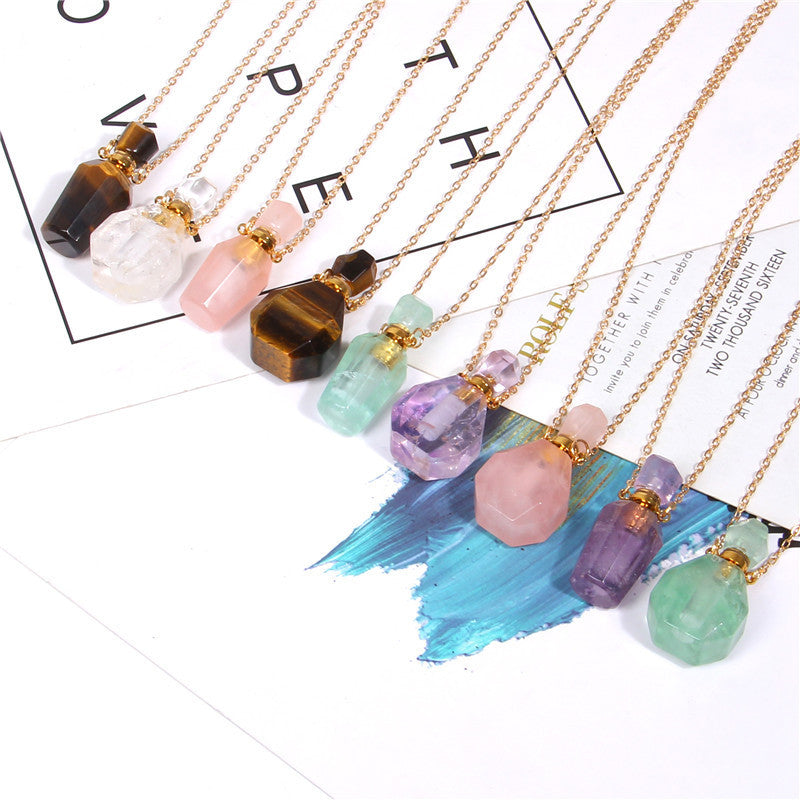 Crystal Perfume Bottle Pendant Necklace - Gold Plated Unisex Design