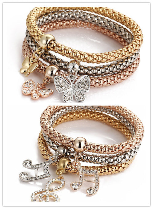 Tricolor Stretch Popcorn Chain Bracelet Set