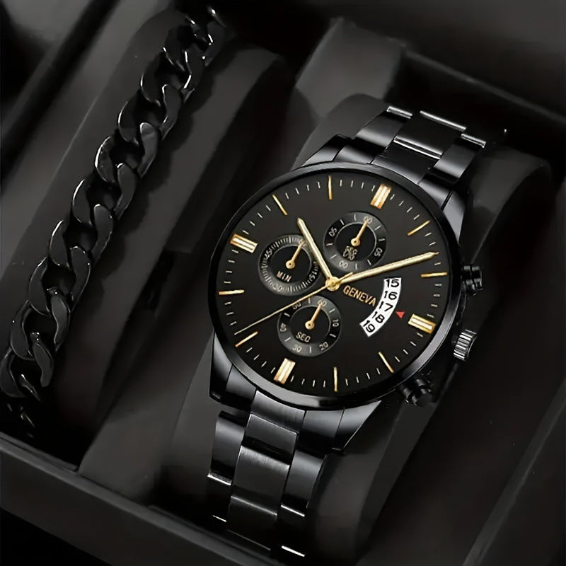 Men's Business Quartz Watch & Bracelet Set