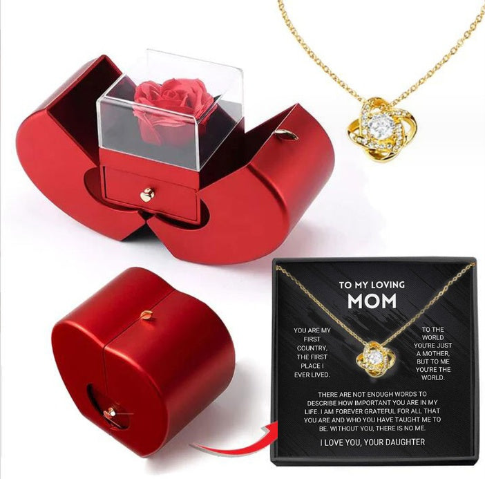 Red Apple Jewelry Box Set - Eternal Rose & Necklace Christmas Gift