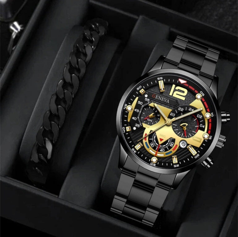 Men's Business Quartz Watch & Bracelet Set