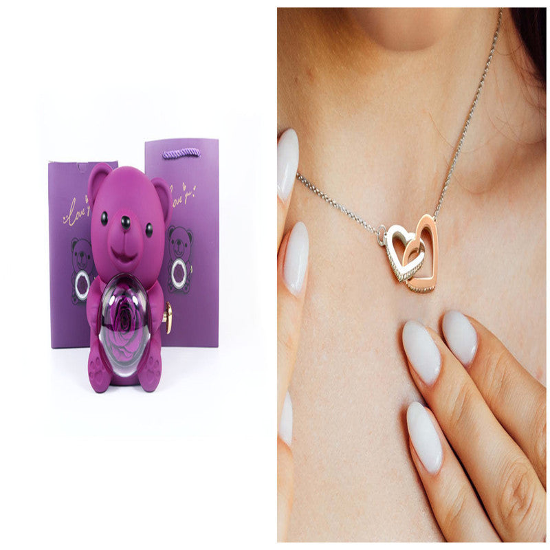 Eternal Rose Teddy Bear Gift Box with Rotating Jewelry Drawer