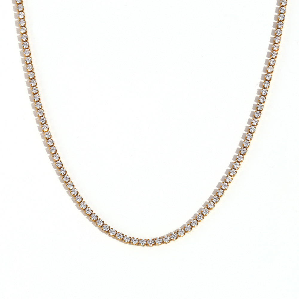 Sleek Gold-Plated Stainless Steel & Zircon Fashion Necklace and Bracelet