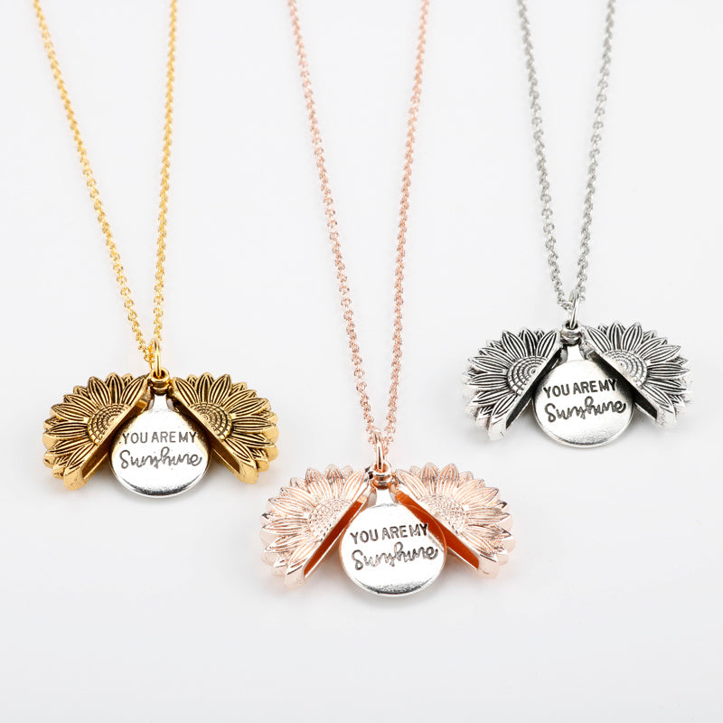 Sunflower Pendant Necklace with Engraved Message