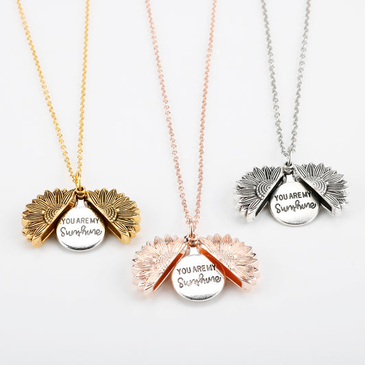 Sunflower Pendant Necklace with Engraved Message