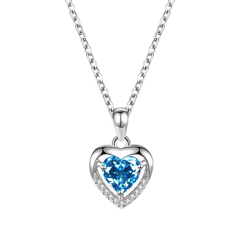 Romantic 925 Sterling Silver Heart Rhinestone Necklace