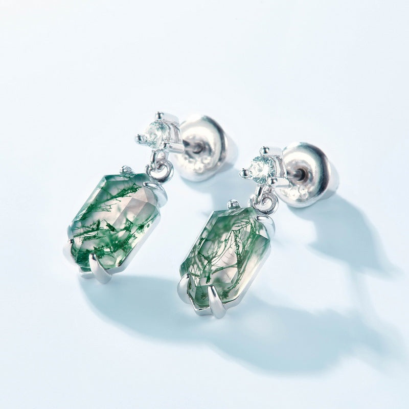 Elegant Green Moss Agate & Sterling Silver Eardrops