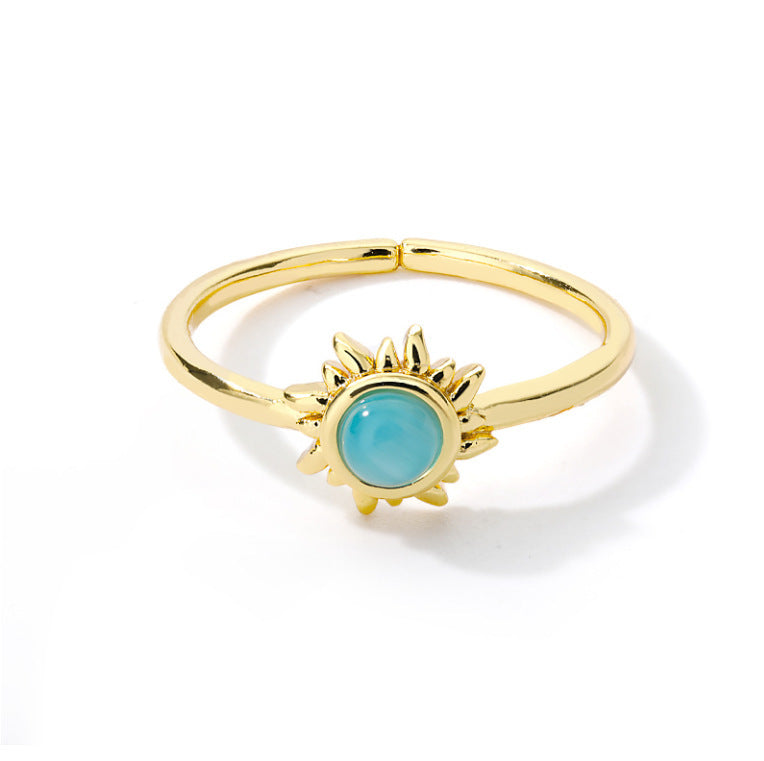Vintage Golden Lotus & Moon Sun Opal Rings
