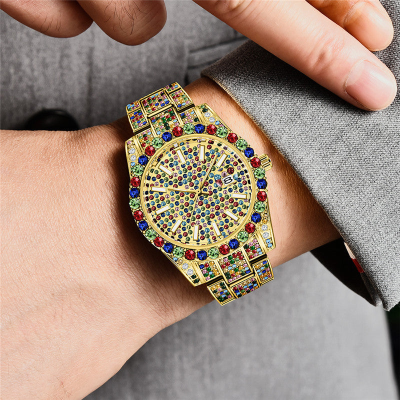 Vibrant Diamond Accent Hip Hop Watch
