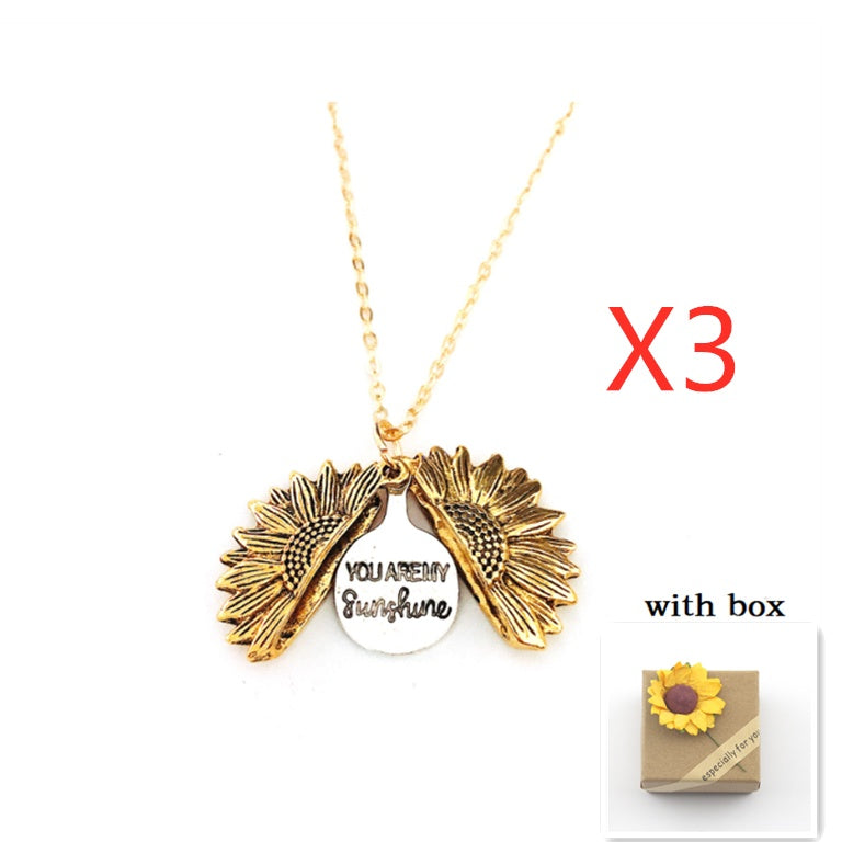 Sunflower Pendant Necklace with Engraved Message