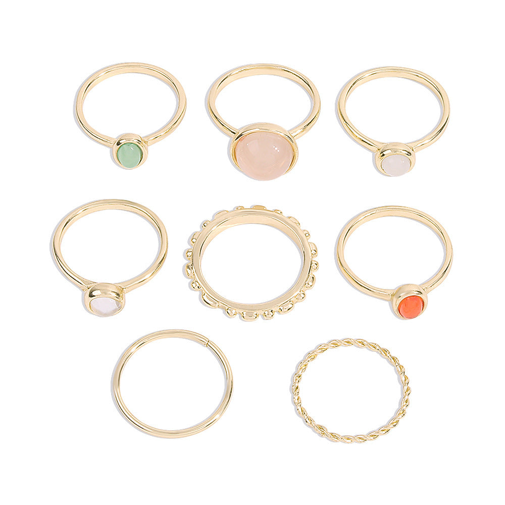 Colorful Stone Metallic Finger Rings Set