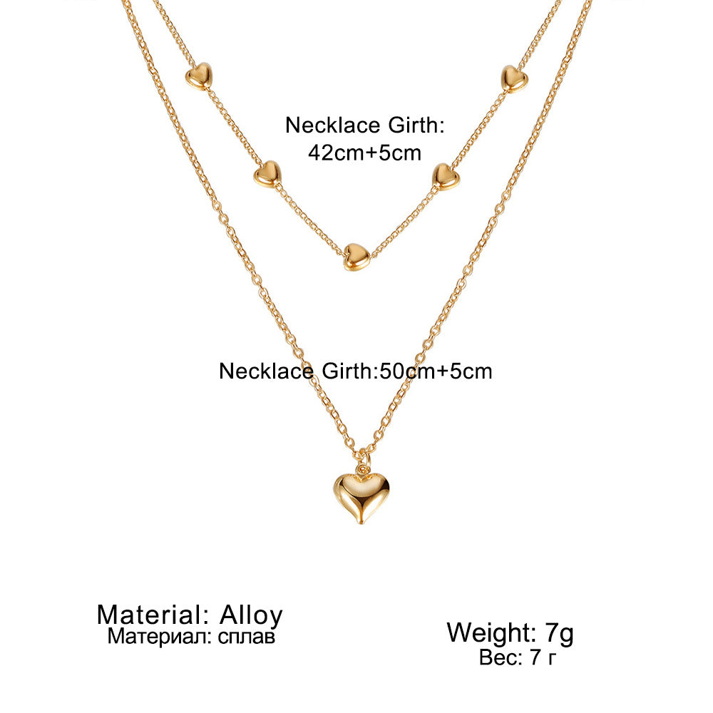 Double-Layer Heart Pendant Necklace - Gold Color Metal Fashion Jewelry