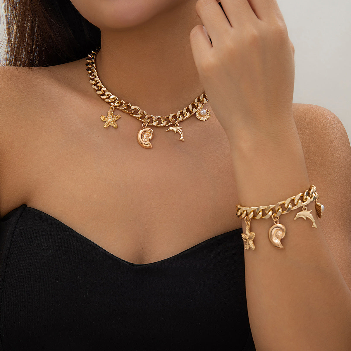 Trendy Boho Charm Necklace and Bracelet Set