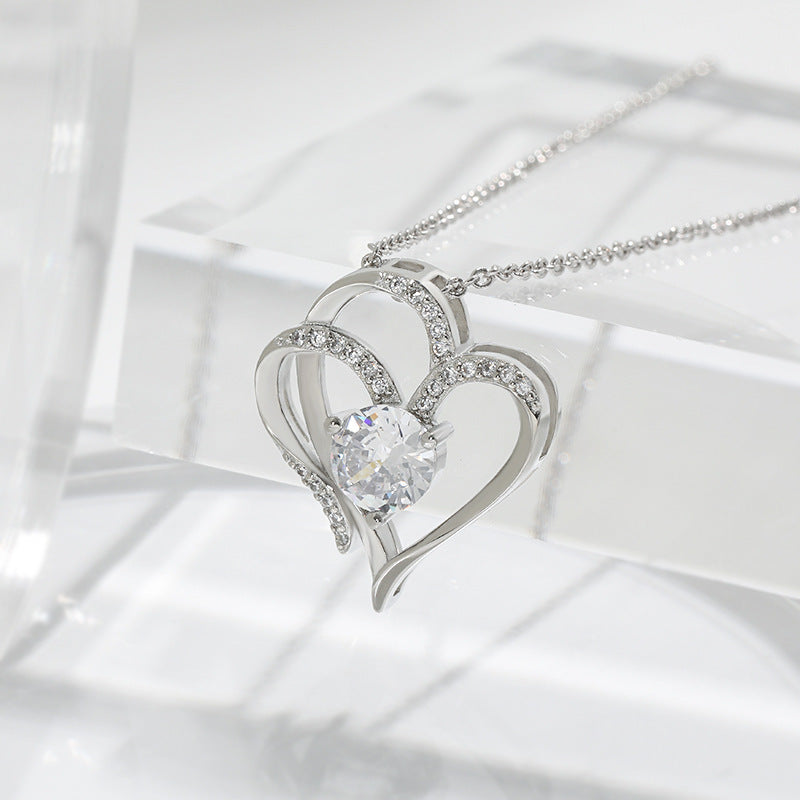 Zircon Double Love Heart Necklace - Rhinestone Clavicle Chain for Women