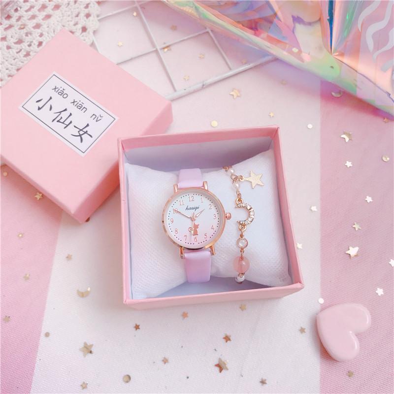 Minimalist Cat Design Analog Wristwatch Set