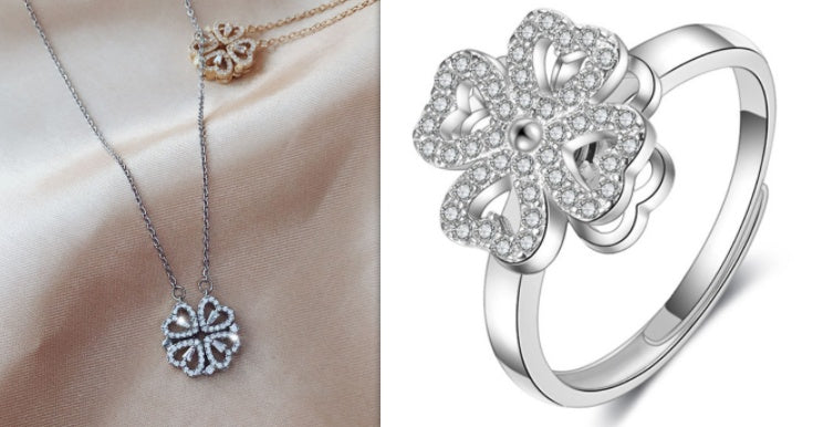 Magnetic Folding Heart-Shaped Four-Leaf Clover Pendant Necklace