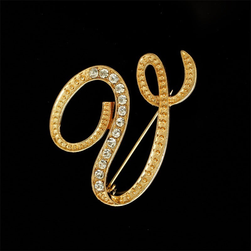 26 English Alphabet Brooch with Diamonds