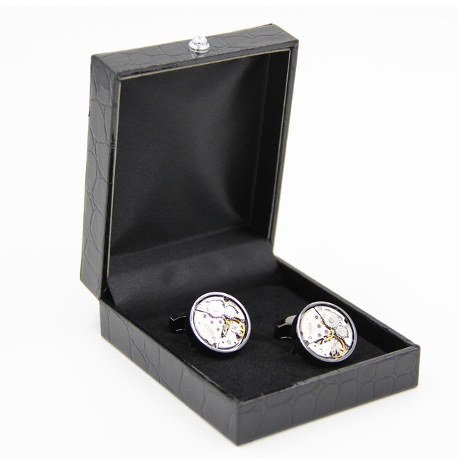 Men's Round Steampunk Gear Watch Mechanism Cufflinks