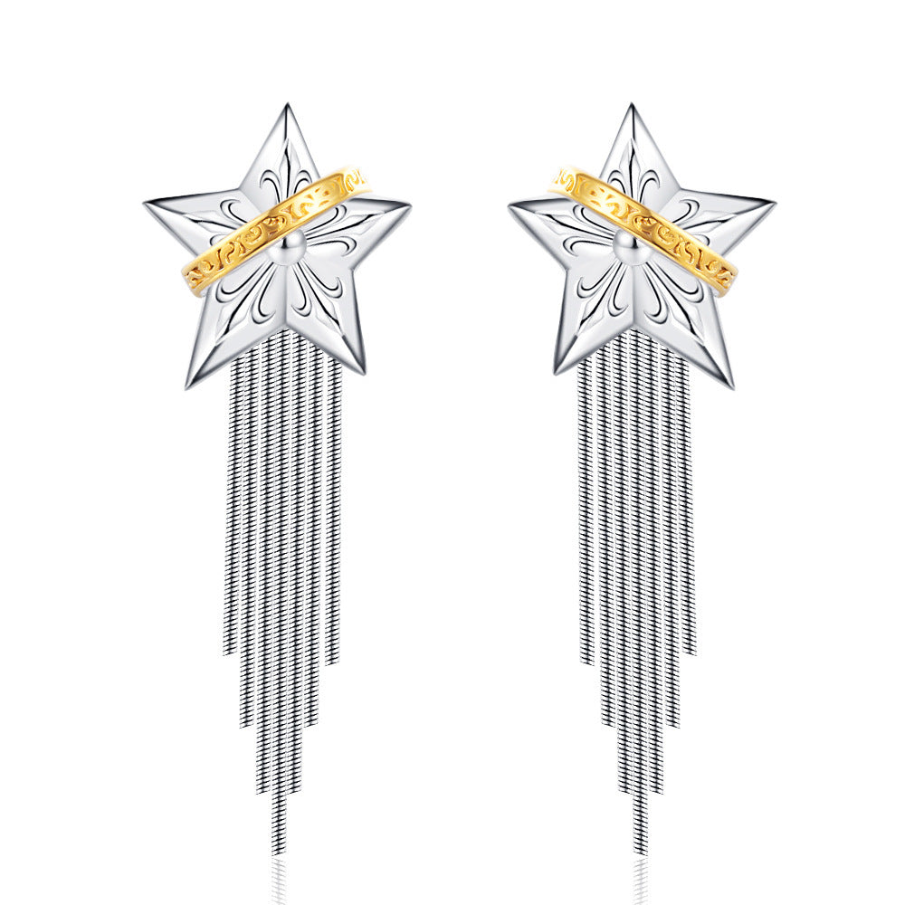 925 Sterling Silver Tassel Five-pointed Star Earrings