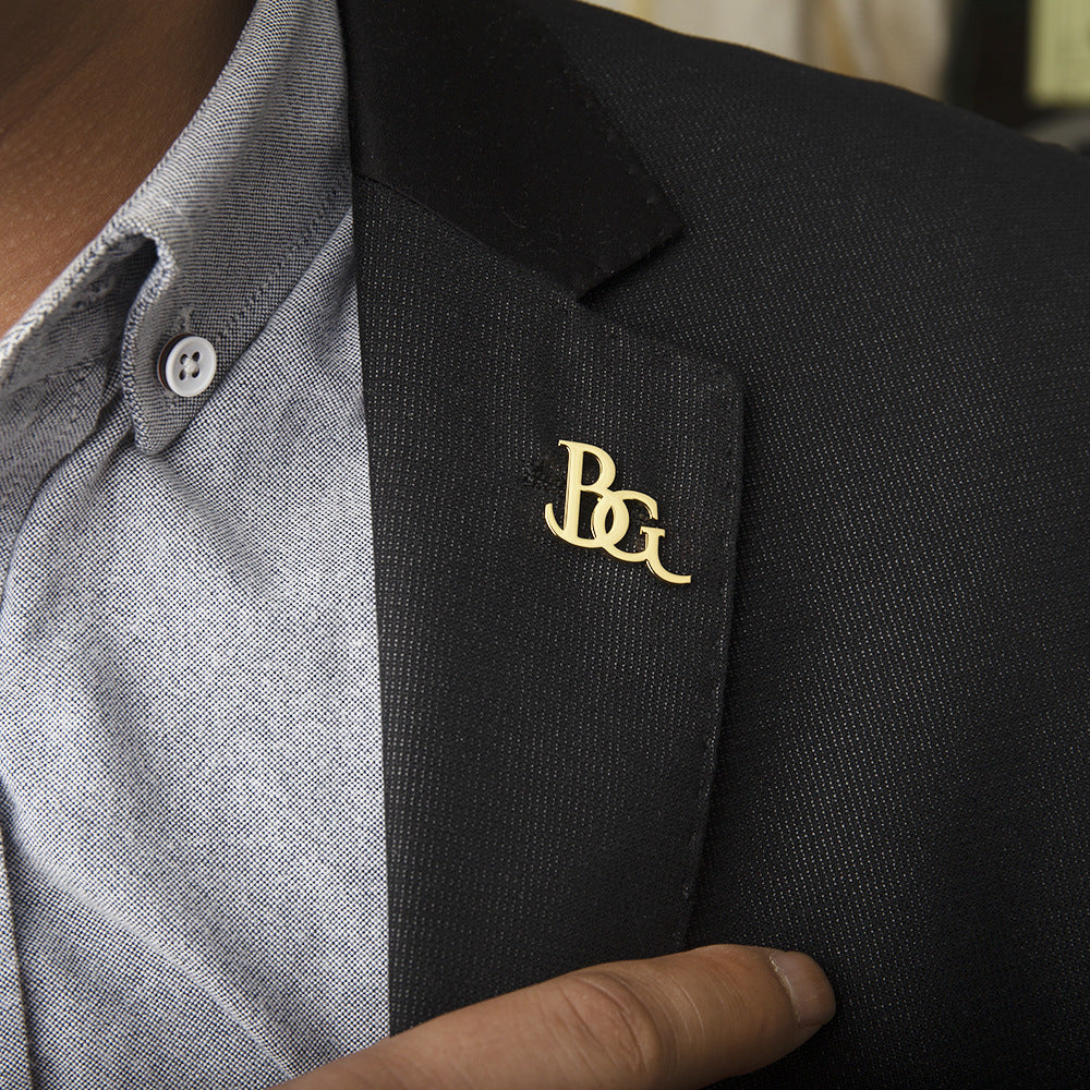 Personalized Men's Suit Name Double Letter Brooch
