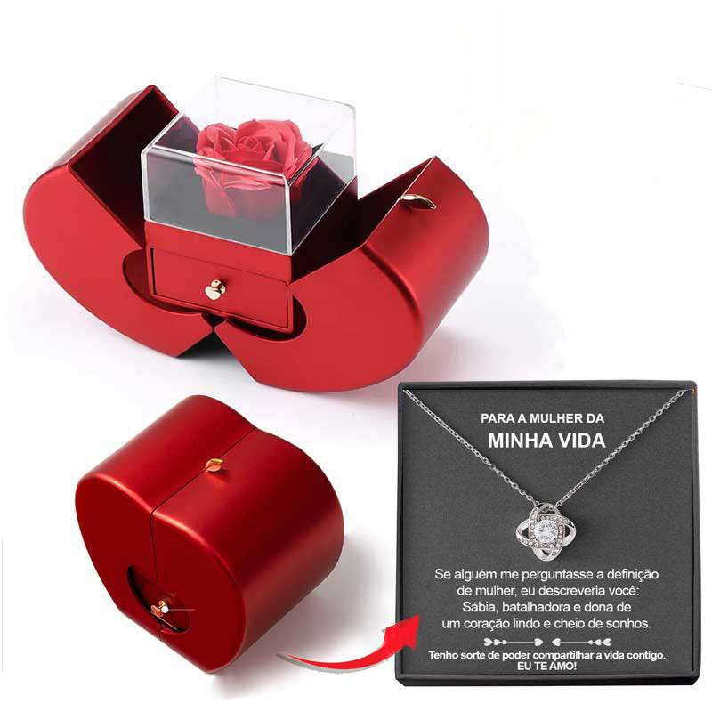 Red Apple Jewelry Box Set - Eternal Rose & Necklace Christmas Gift