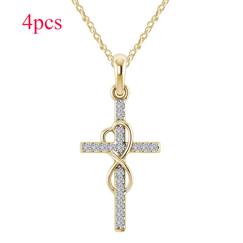14K Gold Plated Cubic Zirconia Cross Necklace