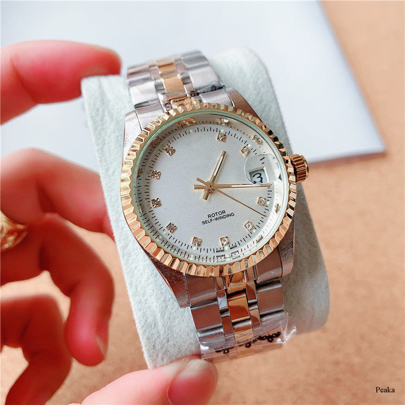 Stainless Steel Mechanical Watch for Men: Calendar & 24-Hour Display