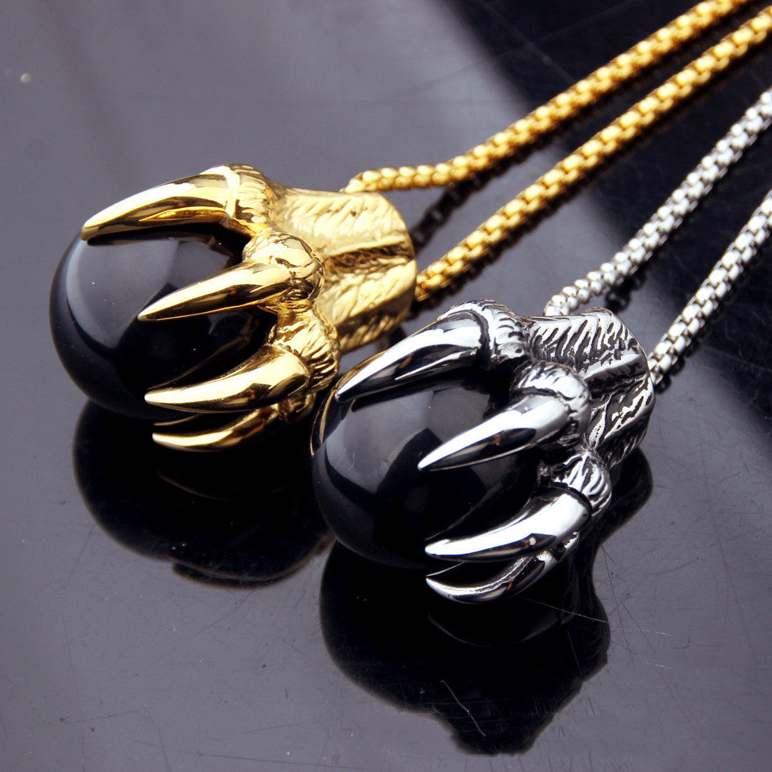 Striking Claw Holding Ball Pendant Necklace