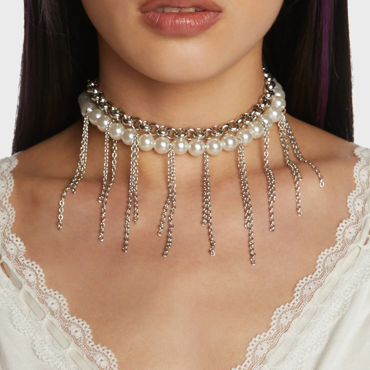 Multilayer Imitation Pearl Tassel Necklace