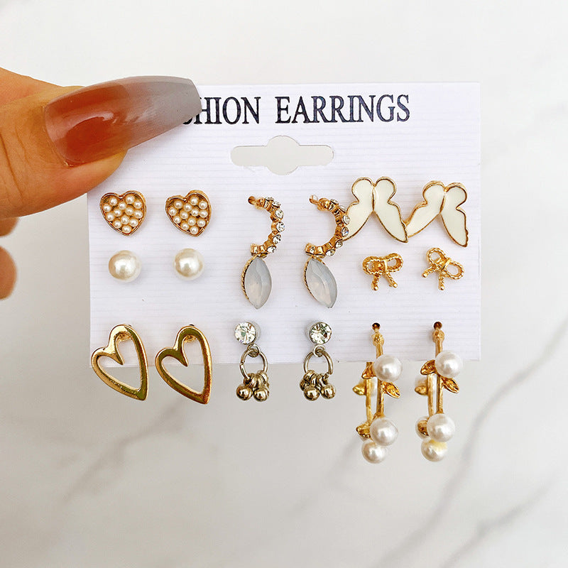 9-Pair Elegant Earring Set: Butterfly, Hollow Out Love & More