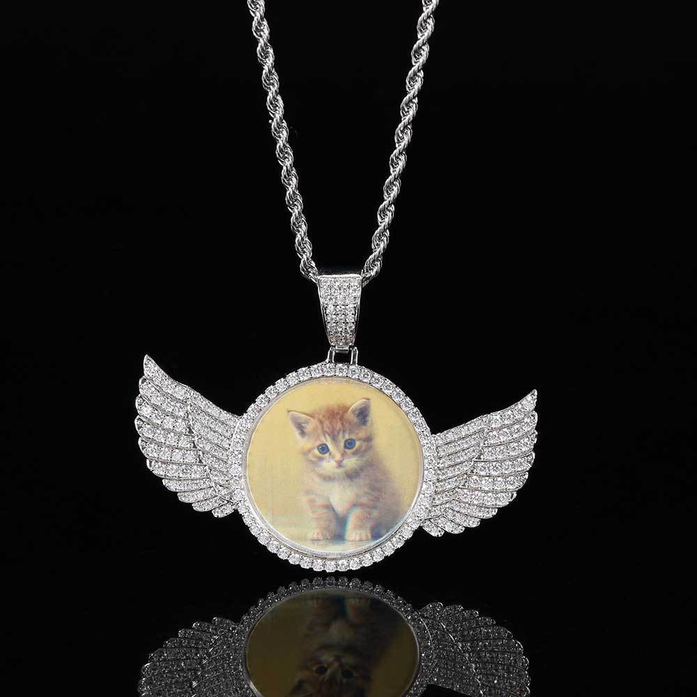 Custom Angel Wings Photo Medallion Necklace