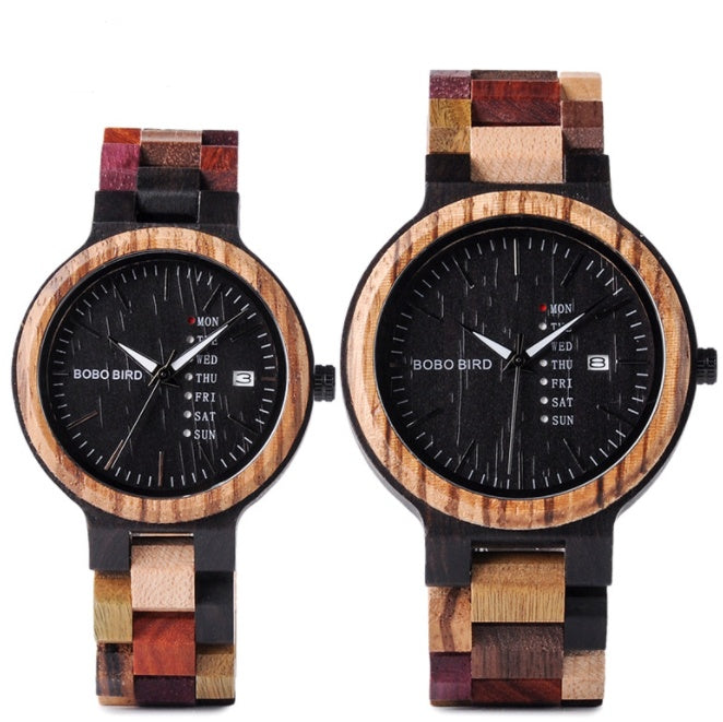 Natural Ebony & Leather Couple's Watch