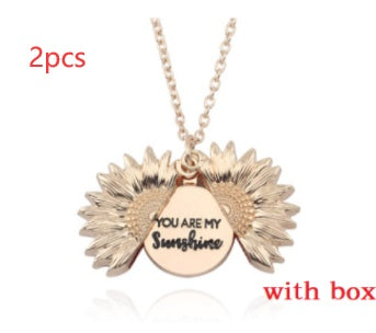 Sunflower Pendant Necklace with Engraved Message