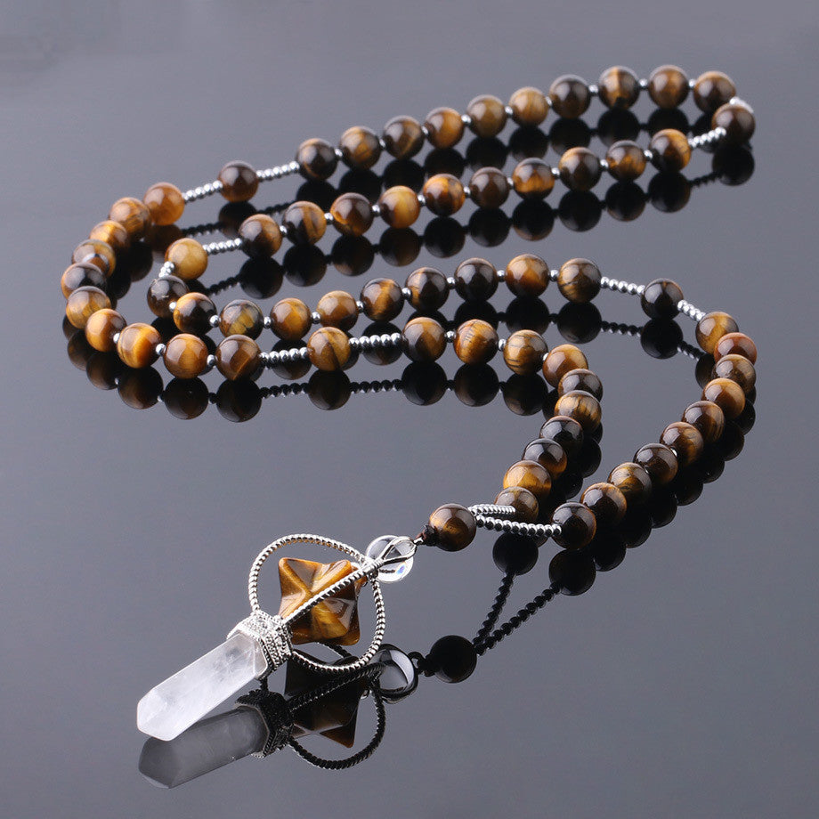 Natural Crystal Column Pendant Necklace - Unisex Stone Healing Jewelry