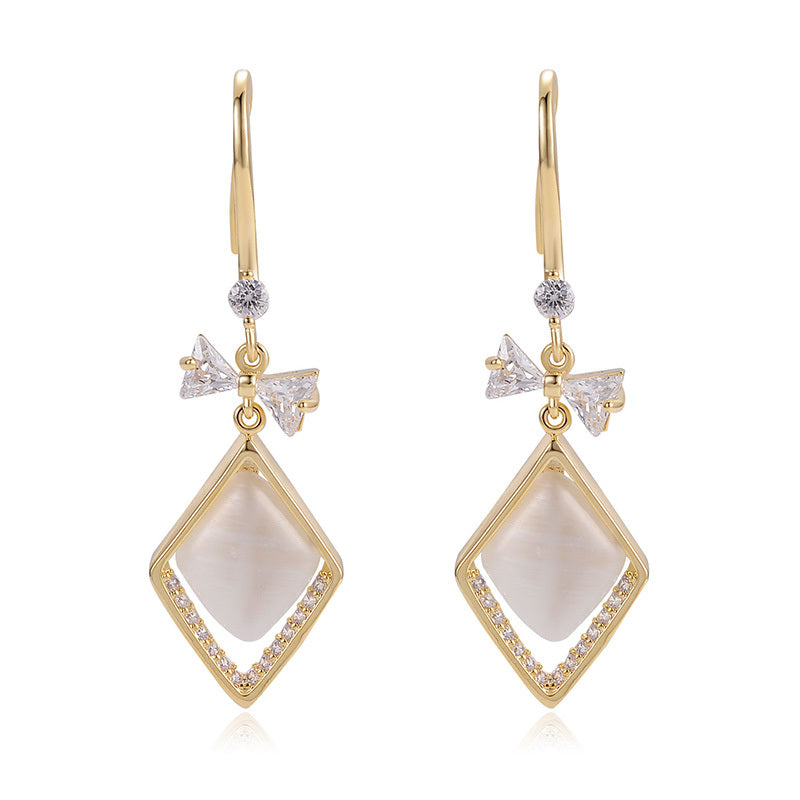 Fashionable High-End 14K Gold Plated Opal & Zircon Earrings