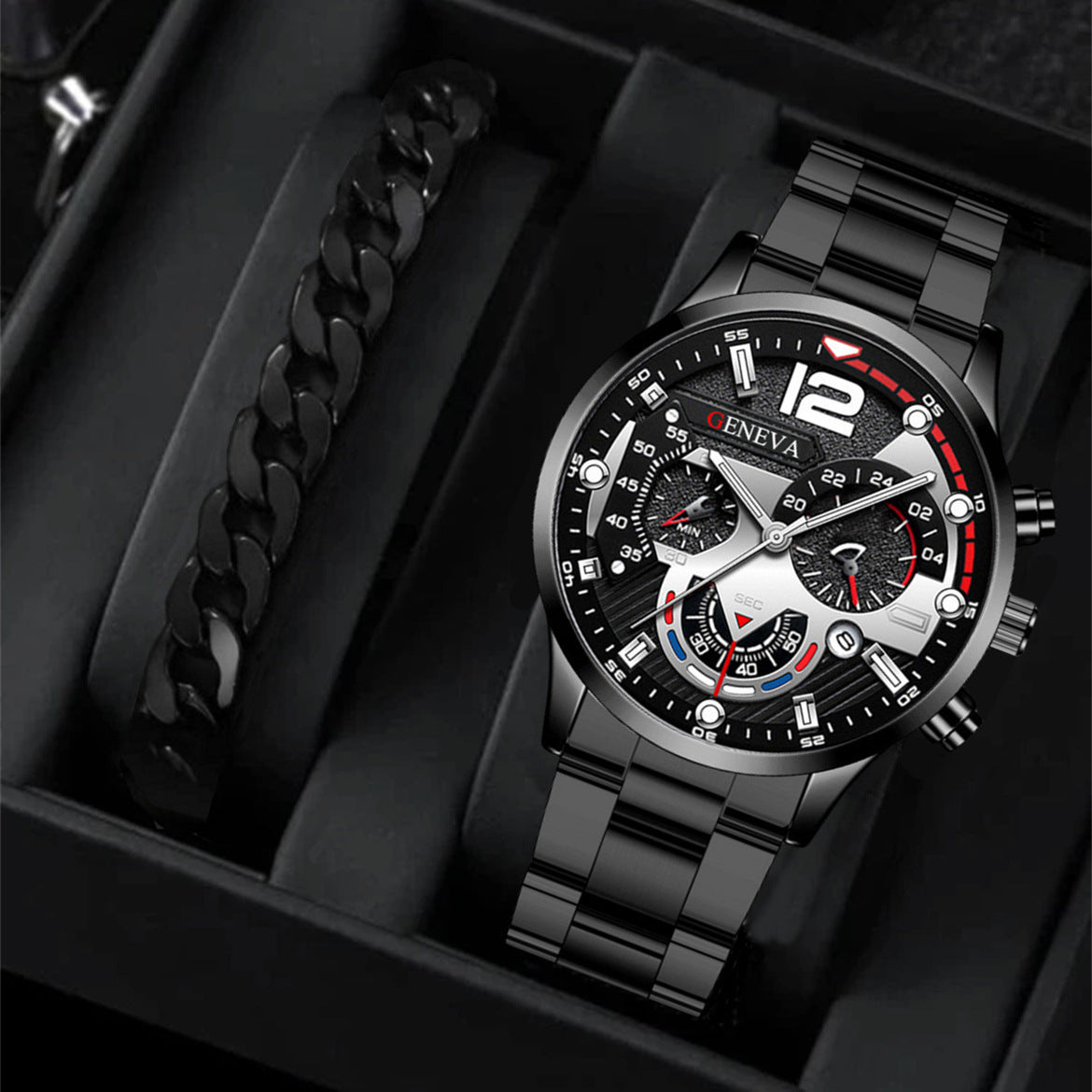 Men's Business Quartz Watch & Bracelet Set