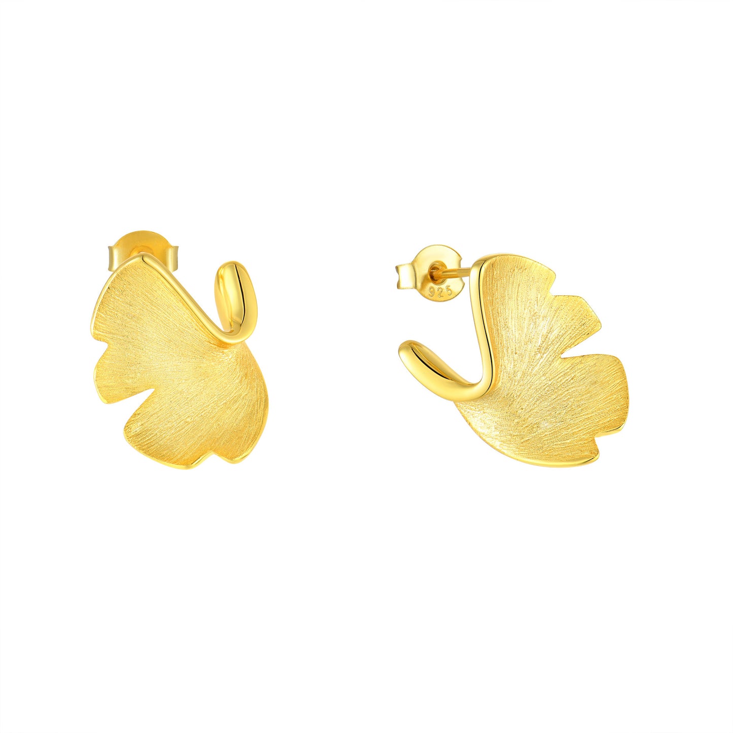 Radiant 14K Gold Plated Ginkgo Biloba Stud Earrings