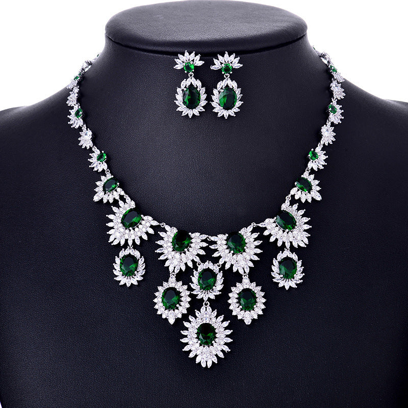 Colorful Zircon & Floral Bridal Wedding Jewelry Set