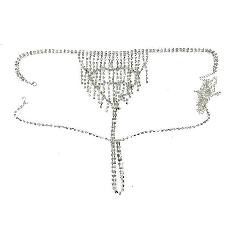 Dazzling Diamond Chest Chain - Rhinestone Bra & Panties Bikini Set