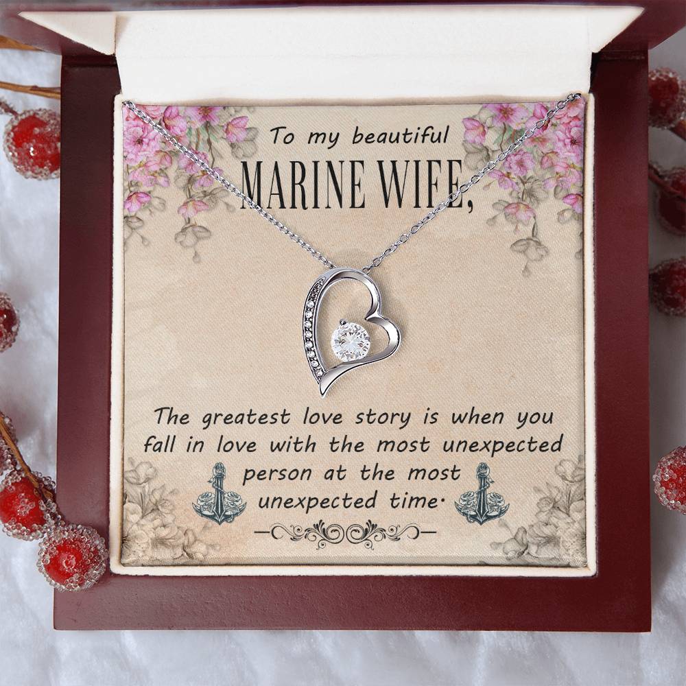 Forever Love Necklace with Message Card : Gifts for Wife - To My Beautiful Marine Wife, The Greatest Love Story - For Anniversary, Birthday