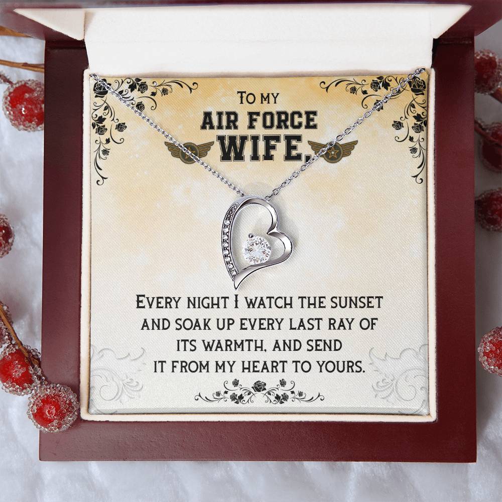Forever Love Necklace with Message Card : Gifts for Wife - To My Air Force Wife Every Night I Watch the Sunset and Soak - For Anniversary, Birthday