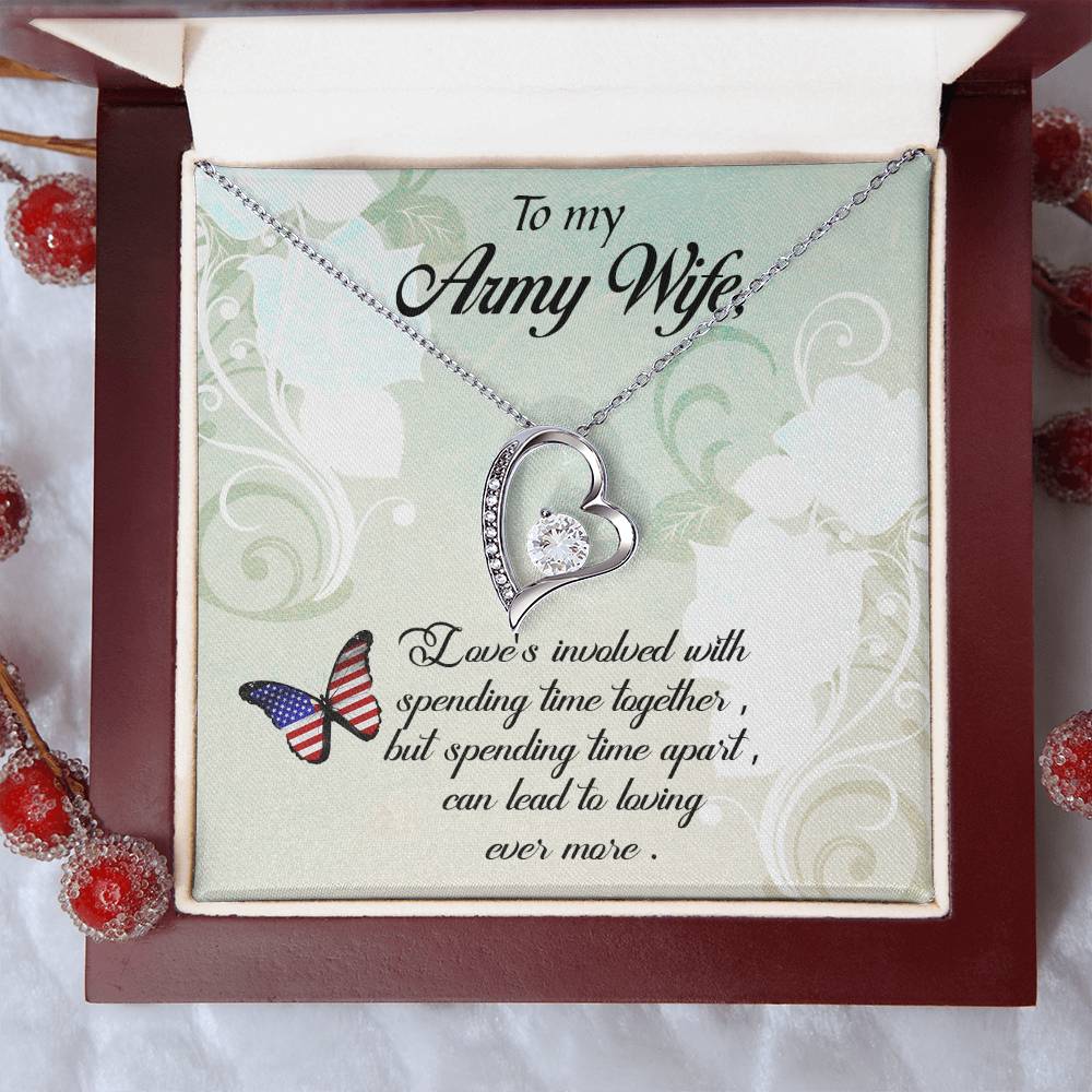 Forever Love Necklace with Message Card : Gifts for Wife - To My Army Wife, Love's Involved with Spending Time Together - For Anniversary, Birthday