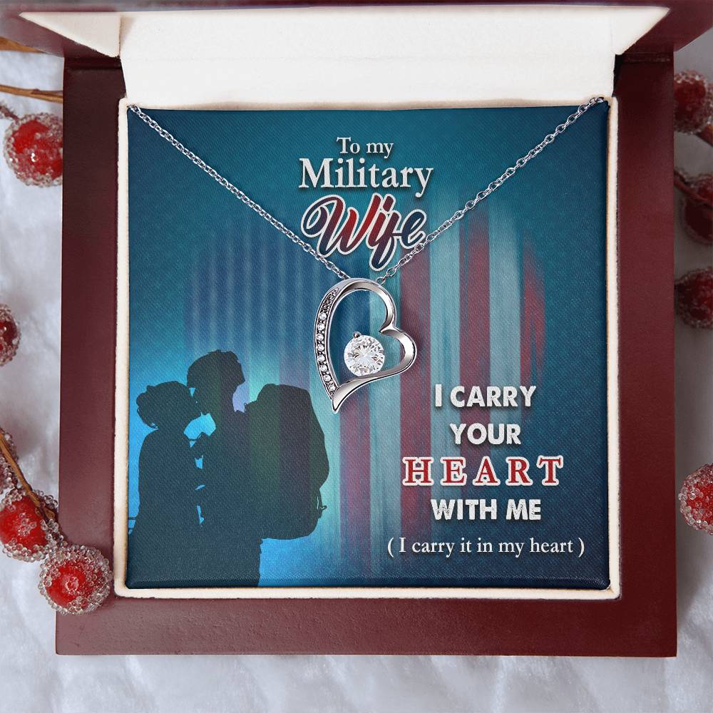 Forever Love Necklace with Message Card : Gifts for Wife - To my Military Wife I Carry Your - For Anniversary, Birthday